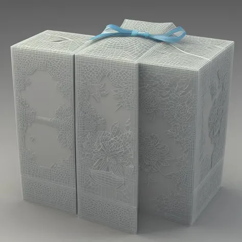 3d packaging design with flower pattern, Chinese character, English, text