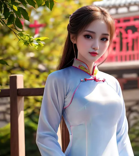 (high resolution:1.1), (8k, RAW photo:1.2), (sharp focus:1.3), (face focus:1.3), full body, (23yo:1.3), (1 very girl wearing detailed aodai:1.5),(slim face), (flowing shine hair:1.3), (ennui), large breasts, scenery, bangs, (clear eyes), (symmetrical eyes:1.2), looking into the camera, toned, (cute), (beautiful), from below, <lyco:GoodHands-beta2:1>, <lora:more_details:0.4>,