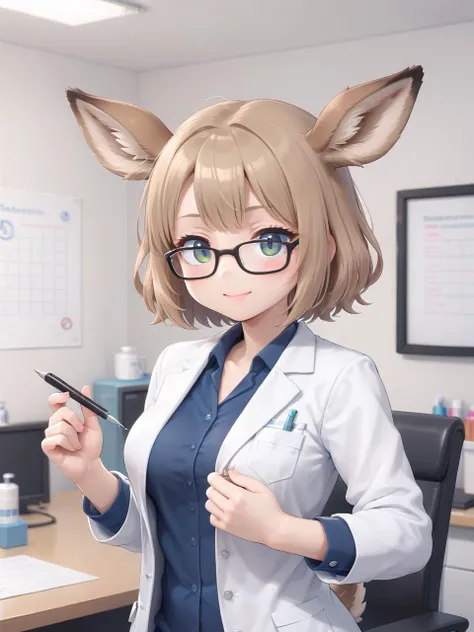 <lora:鹿:0.5> deer girl, doctor, glasses