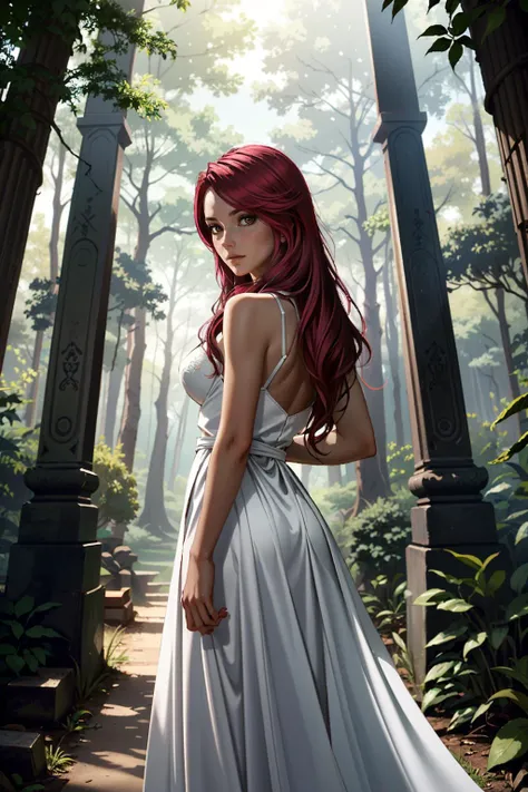 ((ultra detailed, masterpiece, best quality))
 <lora:CyberCuteGirlRedHair:0.8>
CyberCuteGirlRedHair, 1girl, solo, long hair, Deep in a mystical forest, surrounded by ancient ruins, wearing an ethereal, flowing gown, with arms folded