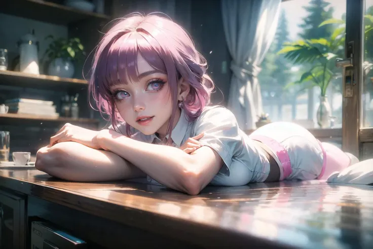 <lora:cozy animation scenes_20230824111332-000018:0.7>,cozy animation scenes,smile,<lora:kafka-10:0.8>,kafka,eyewear on head,shirt,white shirt,jacket,pantyhose,, White gradient hair, Pink and lilac ombre,Yoga: Yoga leggings, sports bra, tank top, and yoga socks.,
1girl,edgQuality,lr,8k,Best Quality,Masterpiece,Extremely Detailed,Ray Tracing,Reflected Light,
(delicate eyes:1.2),beautiful detailed eyes,cold attitude,eyeshadow,eyeliner,Iridescent eyes,(Beautiful face:1.1),(Naughty face:1.1),light_blush,blush,Long eyelashes,Thick eyelashes,Glowing skin and mature contours,(Seductive smile:1.1 ),(Big breasts:0.8),Big breasts,(Red lips:1.1),Milky white skin,
<lora:GoodHands-beta2>,beautiful hands,perfect hands,bursting_breasts,
<Lola:hyperdetailer_v095>,