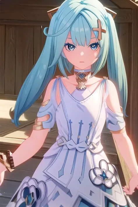 faruzan, <lora:genshin faruzan ingame-lora-nochekaiser:1>,
faruzan, long hair, bangs, hair ornament, twintails, blue hair, ahoge, aqua hair, x hair ornament, cowlick,
BREAK dress, jewelry, white dress, bracelet, shoulder cutout,
BREAK outdoors,
BREAK looking at viewer, (cowboy shot:1.5),
BREAK <lyco:GoodHands-beta2:1>, (masterpiece:1.2), best quality, high resolution, unity 8k wallpaper, (illustration:0.8), (beautiful detailed eyes:1.6), extremely detailed face, perfect lighting, extremely detailed CG, (perfect hands, perfect anatomy),