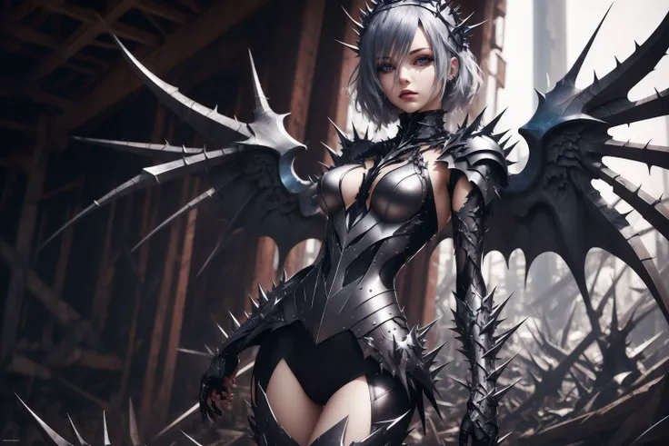<lora:MetalAI:0.7>, MetalAI, MetalOutfit,1girl,solo, big metal wings,outside,realistic, photo, wallpaper ,official art, metal factory,thorns, crown of thorns, mecha,, (masterpiece, best quality, high quality, highres, ultra-detailed),