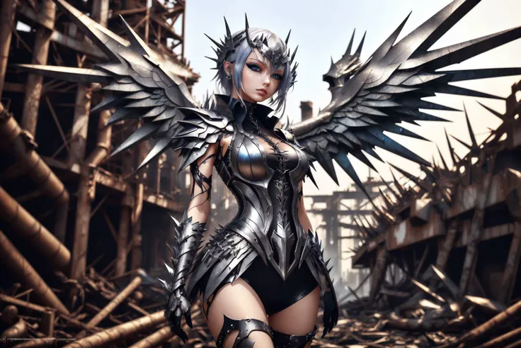 <lora:MetalAI:0.9>, MetalAI, MetalOutfit,1girl,solo, big metal wings,outside,realistic, photo, wallpaper ,official art, metal factory, (masterpiece, best quality, high quality, highres, ultra-detailed),