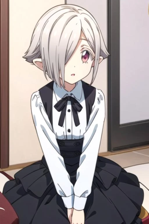 (((pixel-perfect, detail-perfect))), solo, 1girl, <lora:persephoneii-jashinchan-01:0.75>, persephone ii, white shirt, black skirt, ribbon, looking at viewer, parted lips