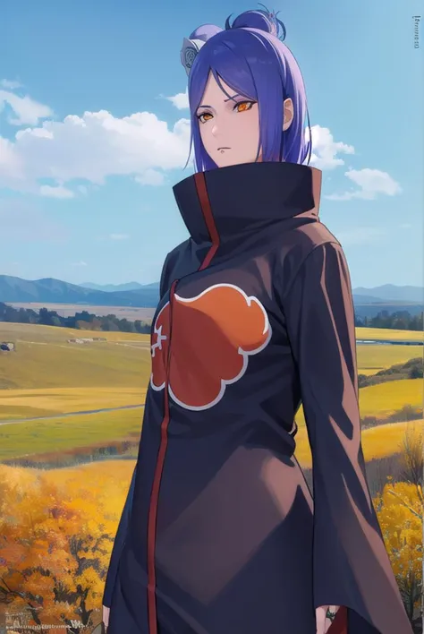 konan, <lora:konanv2-lora-nochekaiser:0.75>, <lyco:konanv2-lyco-nochekaiser:0.75>,
konan, short hair, hair ornament, blue hair, flower, hair flower, (orange eyes:1.5), (labret piercing:1.2), eyeshadow,
BREAK coat, cloak, black coat, black cloak, (akatsuki uniform:1.5), akatsuki \(naruto\), (akatsuki uniform:1.5),
BREAK outdoors, forest, nature, sky, cloud, sun,
BREAK looking at viewer, (cowboy shot:1.5),
BREAK <lyco:GoodHands-beta2:1>, (masterpiece:1.2), best quality, high resolution, unity 8k wallpaper, (illustration:0.8), (beautiful detailed eyes:1.6), extremely detailed face, perfect lighting, extremely detailed CG, (perfect hands, perfect anatomy),