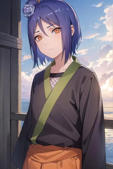 konan, <lyco:konan-lyco-nochekaiser:1>,
konan, blue hair, (orange eyes:1.5), short hair, hair ornament, flower, hair flower,
BREAK fishnets, japanese clothes, skirt,
BREAK cowboy shot, looking at viewer,
BREAK outdoors,
BREAK <lyco:GoodHands-beta2:1>, (masterpiece:1.2), best quality, high resolution, unity 8k wallpaper, (illustration:0.8), (beautiful detailed eyes:1.6), extremely detailed face, perfect lighting, extremely detailed CG, (perfect hands, perfect anatomy),