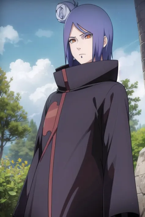 konan, <lyco:konanv2.5-lyco-nochekaiser:1>,
konan, short hair, hair ornament, blue hair, flower, hair flower, (orange eyes:1.2), (labret piercing:1.2), eyeshadow,
BREAK coat, cloak, black coat, black cloak, (akatsuki uniform:1.5), akatsuki \(naruto\),
BREAK outdoors, forest, nature, sky, cloud, sun,
BREAK looking at viewer, (cowboy shot:1.5),
BREAK <lyco:GoodHands-beta2:1>, (masterpiece:1.2), best quality, high resolution, unity 8k wallpaper, (illustration:0.8), (beautiful detailed eyes:1.6), extremely detailed face, perfect lighting, extremely detailed CG, (perfect hands, perfect anatomy),