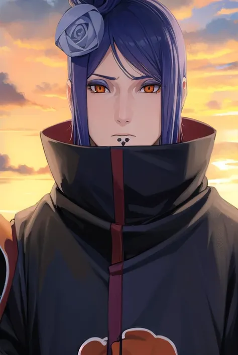 konan, <lora:konanv2-lora-nochekaiser:0.75>, <lyco:konanv2-lyco-nochekaiser:0.75>,
konan, short hair, hair ornament, blue hair, flower, hair flower, (orange eyes:1.5), (labret piercing:1.2), eyeshadow,
BREAK coat, cloak, black coat, black cloak, (akatsuki uniform:1.5), akatsuki \(naruto\), (akatsuki uniform:1.5),
BREAK outdoors, forest, nature, sky, cloud, sun,
BREAK looking at viewer, (cowboy shot:1.5),
BREAK <lyco:GoodHands-beta2:1>, (masterpiece:1.2), best quality, high resolution, unity 8k wallpaper, (illustration:0.8), (beautiful detailed eyes:1.6), extremely detailed face, perfect lighting, extremely detailed CG, (perfect hands, perfect anatomy),