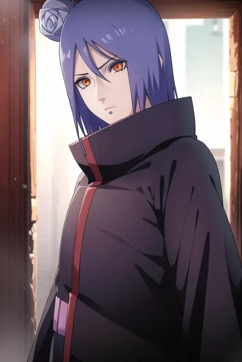 konan, <lyco:konanv2.5-lyco-nochekaiser:1>,
konan, short hair, hair ornament, blue hair, flower, hair flower, (orange eyes:1.2), (labret piercing:1.2), eyeshadow,
BREAK coat, cloak, black coat, black cloak, (akatsuki uniform:1.5), akatsuki \(naruto\),
BREAK outdoors, forest, nature, sky, cloud, sun,
BREAK looking at viewer, (cowboy shot:1.5),
BREAK <lyco:GoodHands-beta2:1>, (masterpiece:1.2), best quality, high resolution, unity 8k wallpaper, (illustration:0.8), (beautiful detailed eyes:1.6), extremely detailed face, perfect lighting, extremely detailed CG, (perfect hands, perfect anatomy),