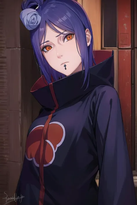 konan, <lora:konanv2-lora-nochekaiser:0.75>, <lyco:konanv2-lyco-nochekaiser:0.75>,
konan, short hair, hair ornament, blue hair, flower, hair flower, (orange eyes:1.5), (labret piercing:1.2), eyeshadow,
BREAK coat, cloak, black coat, black cloak, (akatsuki uniform:1.5), akatsuki \(naruto\), (akatsuki uniform:1.5),
BREAK outdoors, forest, nature, sky, cloud, sun,
BREAK looking at viewer, (cowboy shot:1.5),
BREAK <lyco:GoodHands-beta2:1>, (masterpiece:1.2), best quality, high resolution, unity 8k wallpaper, (illustration:0.8), (beautiful detailed eyes:1.6), extremely detailed face, perfect lighting, extremely detailed CG, (perfect hands, perfect anatomy),