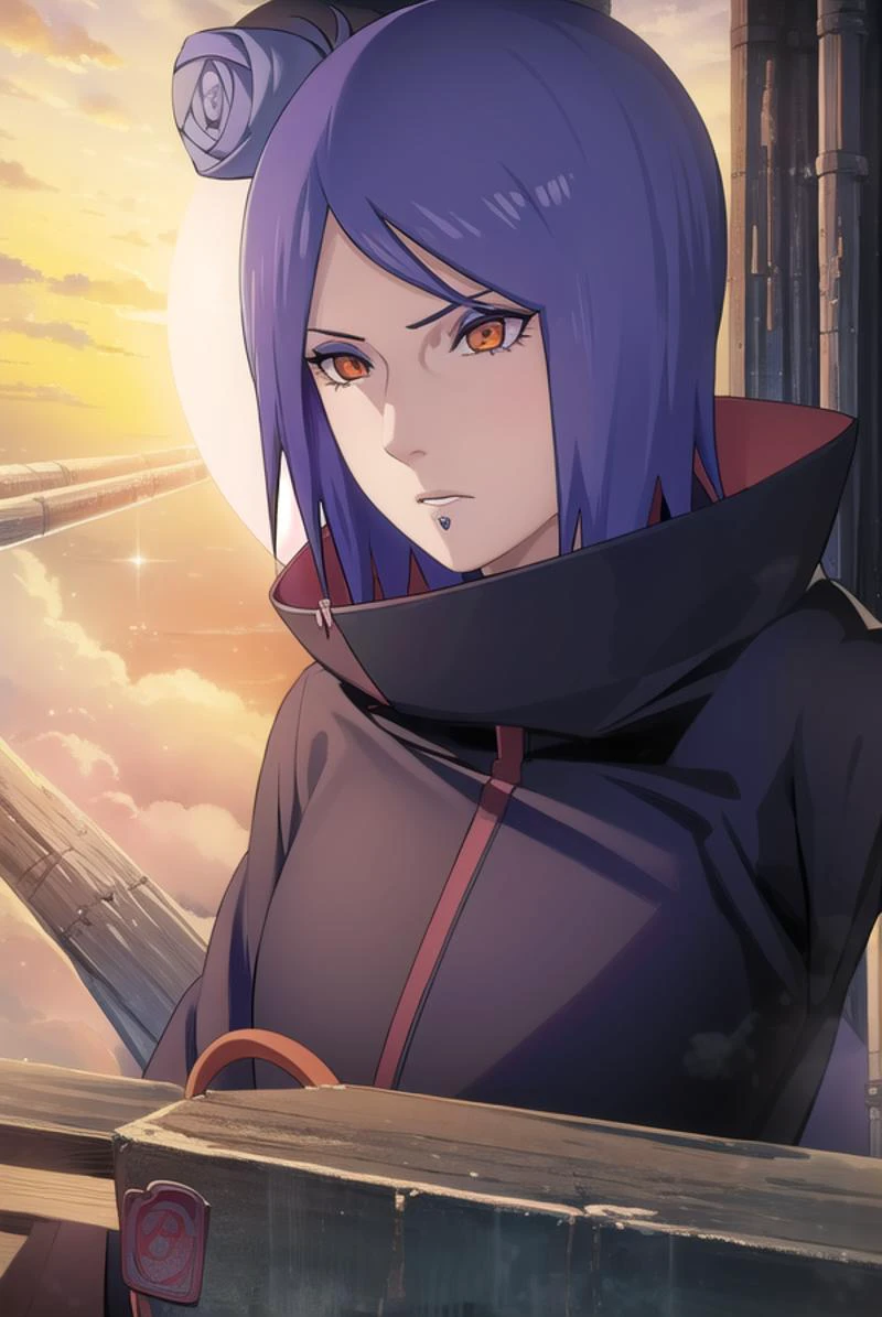 konan, <lyco:konanv2.5-lyco-nochekaiser:1>,
konan, short hair, hair ornament, blue hair, flower, hair flower, (orange eyes:1.2), (labret piercing:1.2), eyeshadow,
BREAK coat, cloak, black coat, black cloak, (akatsuki uniform:1.5), akatsuki \(naruto\),
BREAK outdoors, forest, nature, sky, cloud, sun,
BREAK looking at viewer, (cowboy shot:1.5),
BREAK <lyco:GoodHands-beta2:1>, (masterpiece:1.2), best quality, high resolution, unity 8k wallpaper, (illustration:0.8), (beautiful detailed eyes:1.6), extremely detailed face, perfect lighting, extremely detailed CG, (perfect hands, perfect anatomy),