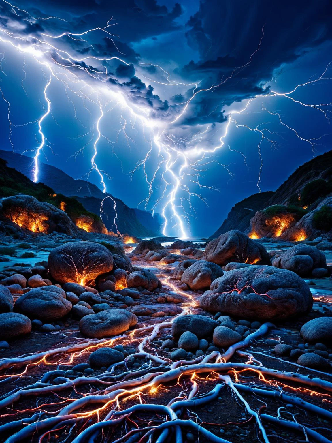Ais-vezzelz lightning bolts. A stunning visual, full of peril. HDR. <lora:Vessels_Style_SDXL:1><lora:EnvyBetterHiresFixXL01:0:hr=1>