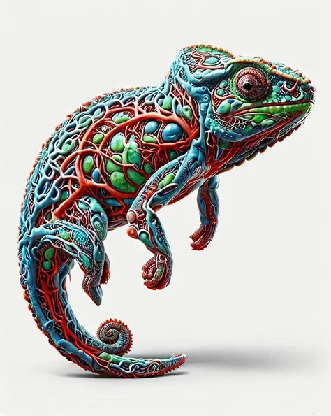 Giant Gigantic Chameleon, <lora:Vessels_Style_SDXL:1> ais-vesselz, covered with ais-vesselz
