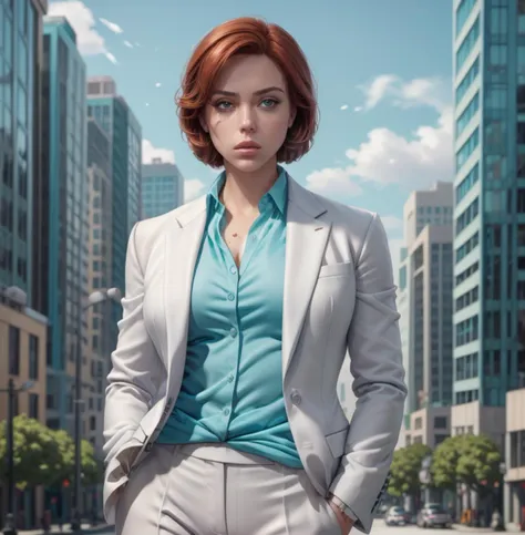 <lora:Mobster_Hotline_Miami:0.85> mobster,  white suit, teal shirt,  <lora:blackwidow-nvwls-v1:1> , blkwidow, city background,, best quality, masterpiece, detailed, 8K, uhd, (extremely detailed CG unity 8k wallpaper),(masterpiece), (best quality), (ultra-detailed), (best illustration), detailed face, skin pores, detailed skin, detailed eyes, high quality eyes, good quality hands, high resolution, great anatomy