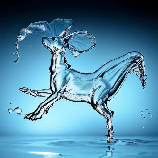 <lora:WaterMod:0.95> a flying translucent dog made of water