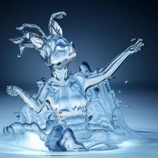 <lora:WaterMod:0.95> a fluid translucent dog made of water