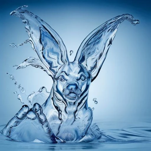 <lora:WaterMod:0.95> a fluid translucent dog made of water