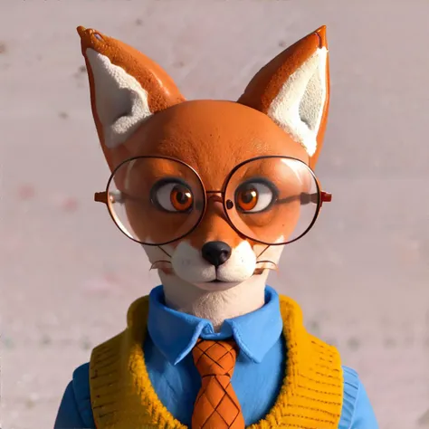 <lora:claycartoon:0.7>, clay, clay texture, cartoon, anthropomorphic fox wearing glasses and sweater vest || masterpiece, perfect quality, sharp focus, shallow depth of field, 8k