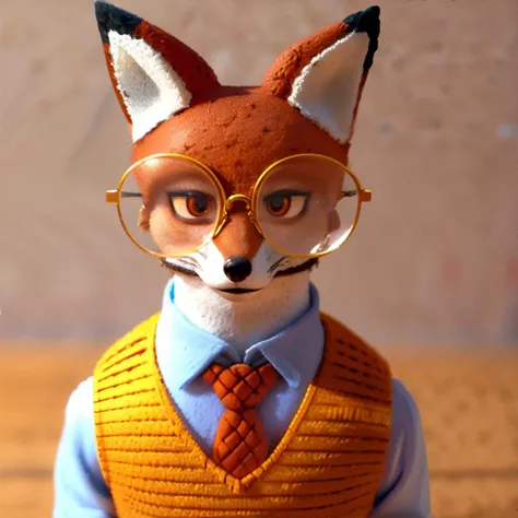 <lora:claycartoon:0.7>, clay, clay texture, cartoon, anthropomorphic fox wearing glasses and sweater vest || masterpiece, perfect quality, sharp focus, shallow depth of field, 8k