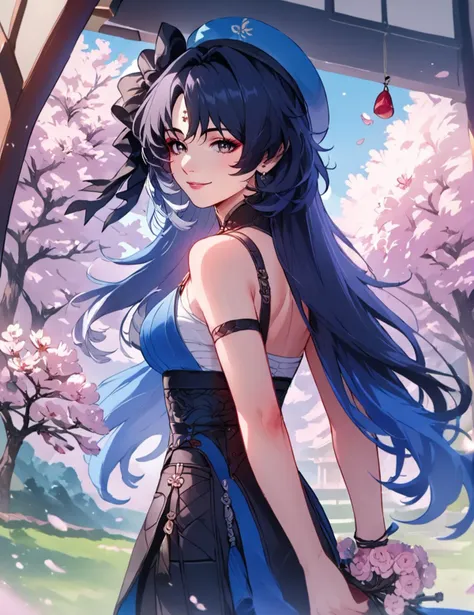 score_9, score_8_up, score_7_up, 
rating_safe,source_anime,
y4ngy4ng, official_costume, bouquet, branch,  spring \(season\), looking at viewer, hands on back, detailed background,
seductive smile,
trees, cherry blossoms,
east asian architecture,
<lora:yangyang:0.9>