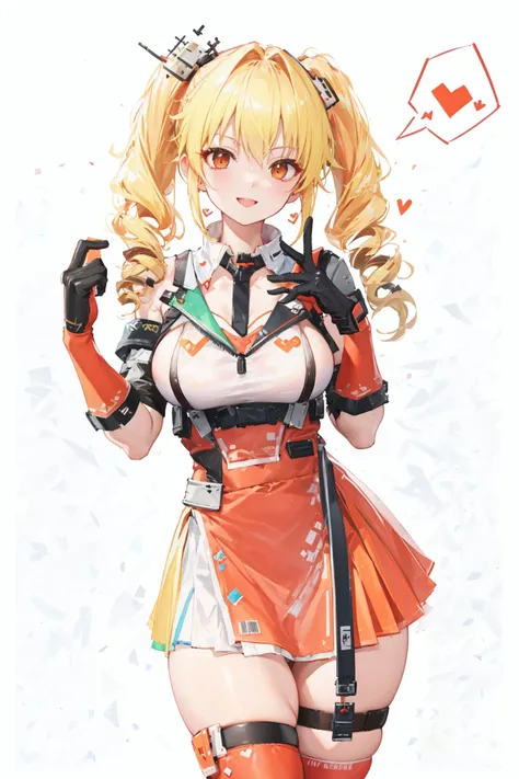 absurdres, highres, (masterpiece:1.2), (best quality, highest quality), sharp focus, <lora:EnvyGoodHands-beta2:0.4>,
<lyco:FennySB_LoHa_v3-000009:0.9>,
FennyBSE breastplate, FennyBSE drill hair, twin drills, FennyBSE hair ornament, FennyBSE gloves, FennyBSE high-waist two-tone skirt, thigh strap, single thighhigh, orange skirt,
curvy, groin, seductive smile, spoken heart,