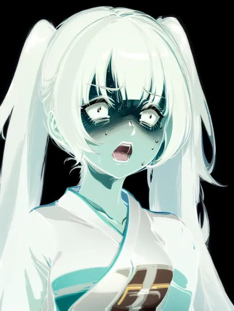 absurdres, highres, ultra detailed, megami magazine, upper body, face focus, close-up, simple background,
1girl, white hair, blunt bangs, long hair, disheveled hair, kimono, japanese clothes, pale skin, standing, large breasts, surprised, blank eyes, open mouth, sweat, shaded face,
<lora:Creversal_Both22222_8:1.5> <lora:menositanikuma2:1> <lora:SurprisedBlankEyes_v1.2:0.9>