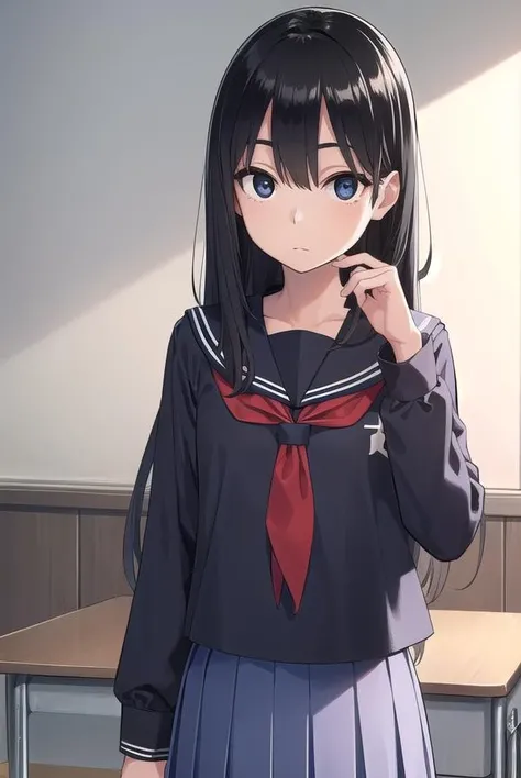 Elementary school student, s old, toddler, flat chest, black hair, long hair, purple eyes Sad look White upper body((Short sleeve))Sailor suit Navy blue mini skirt White panties Girls' Shorts barefoot ((I can see her panties)) Station platform Are standing Dynamic Angle Low - Angle