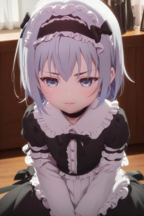 ((masterpiece)), (best quality), (ultra-detailed), (grainy:0.7), intricate, semirealistic, game_cg, anime, bloom,
luxurious girl lounge,
beautiful face, beautiful eyes, light parted lip, blush face, embarrassed face,
cowboy shot, facing viewer,
1girl, (teenage, thin, short_body, petit:1.4, petite:1.4),
<lora:Ryuuou no Oshigoto!_sora ginko:1> sora ginko, frill gothic dress, frill skirt, short frill puff sleeves, black frill tighhighs, garter belt, black red high heels, frill headress, white flower hair pin,
pov, from above, turn face away a little, half-close eyes, eyes gaze away, close-up,
