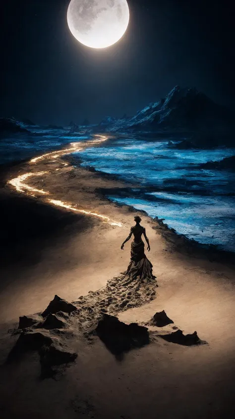 view from behind, woman in very long dark dress made out of sand, dynamic scene, night,
trending on artstation, masterpiece, intricate, extreme details, (cartoony:0.7), (borderlands:0.8), (impasto:0.5), <lora:lowra_v10:0.77>