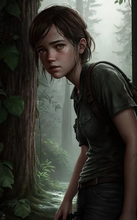 THE LAST OF US PART II girl, diffuse lighting, fantasy, highly detailed, digital painting, illustration, complex background