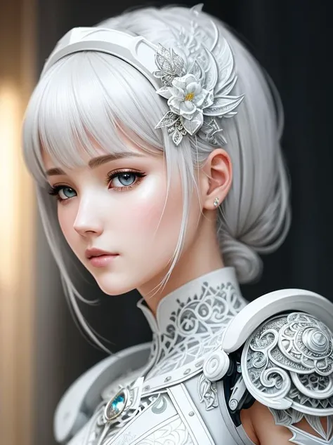 (anime), (illustration), cartoon, detailed, organic cyborg, white plastic, diffuse lighting, fantasy, intricate, elegant, highly detailed, lifelike, photorealistic, digital painting, artstation, illustration, concept art, smooth, sharp focus, art by John Collier and Albert Aublet and Krenz Cushart and Artem Demura, (intricate details:1.12), hdr, (intricate details, hyperdetailed:1.15)