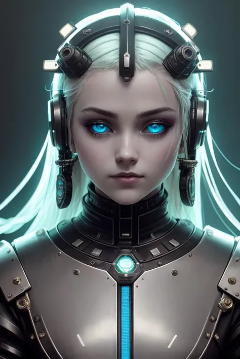 Detailed Ghotic Medieval portrait of cyberpunk style , futuristic (neon :1.1) reflective wear, sci-fi, robot parts, gold parts, machine face cinematic light, reflections, polished ef 50mm, ((art by Greg Rutkowsky)), (studio ghibli:1.1), artgern, art, illustration, ((dark atmosphere)), ((vegnette)), ((minimal palette colors)), soothing tones, muted colors, dim, calm colors, pastel colors highly details, intricate details