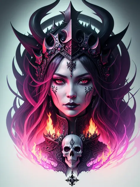 skull demon king concept art portrait by Casey Weldon, Olga Kvasha, Miho Hirano, hyperdetailed intricately detailed gothic art trending on Artstation triadic colors Unreal Engine 5 detailed matte painting, deep color, fantastical, intricate detail, splash screen, complementary colors, fantasy concept art, 8k resolution, gothic deviantart masterpiece