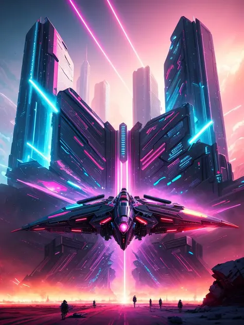 epic battleground, beautiful synthwave new supermachines painting,  digital illustration,  extreme detail,  digital art,  4k,  ultra hd, futurewave, explosions, deepspacing, cold fusion,