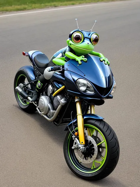 crazy frog, on one wheel, motorcycle, dead