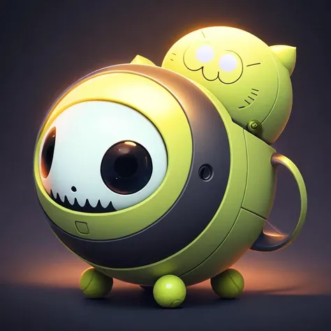 2d art illustration for children's book of tiny embryonic lemon,machinarium, tennis ball monster, jack skellington , one large eye for a head, funny cute little monster by artgerm and beeple, soft lighting, solid background, vector illustrator svg