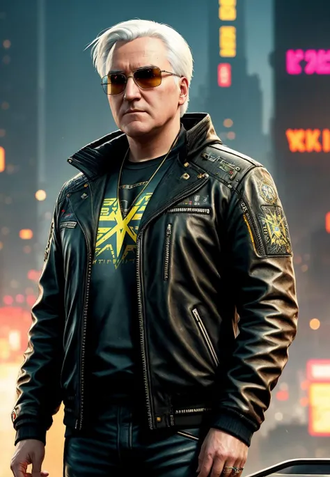a painting of a Frank-Walter Steinmeier, background, style of cyberpunk 2077, band of gold round his breasts