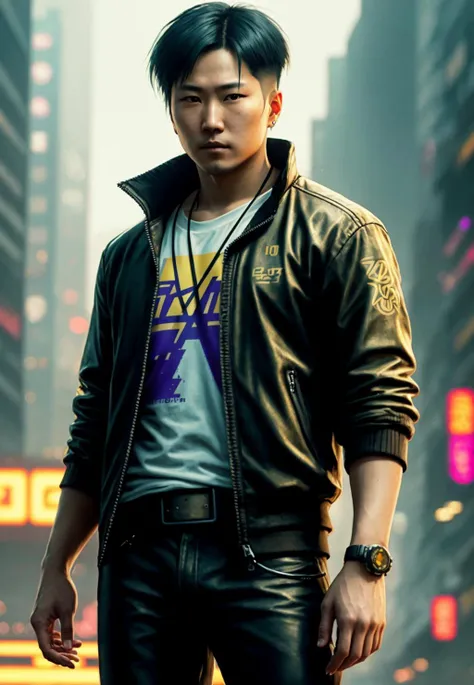 a painting of a Naruhito, background, style of cyberpunk 2077, band of gold round his breasts
