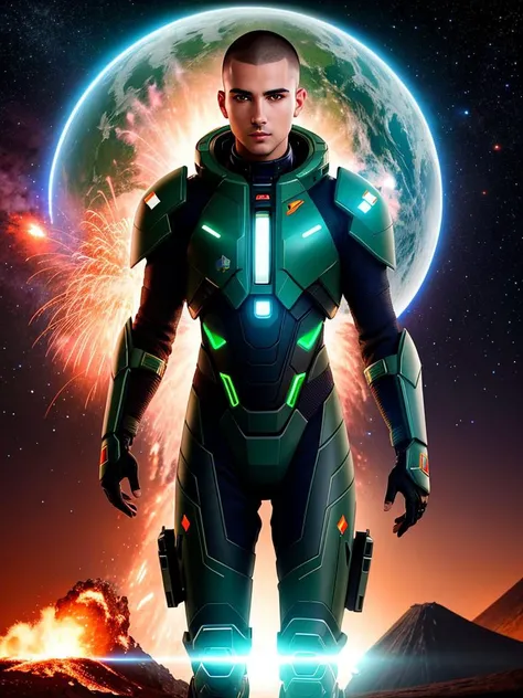 photo of a male soldier in futuristic space armor, handsome, buzz cut, 5 o'clock shadow, (8k UHD:1.2), full resolution, detailed skin, high quality photography, RAW photo
ADDCOMM
volcanic island background
Red flame, soft particles, explosion
BREAK
green flame, soft particles, explosion
BREAK
blue flame, soft particles, explosion
volcanic island background