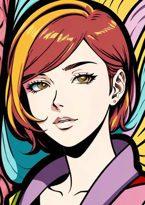 closeup professional photograph of a young woman wrapped in a colorful warm quilt
cel shading, bold outlines, flat colors, sharp shadows, graphic style, (manga influence:1.3), clean linework, striking visuals,comic