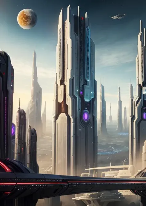science fiction art, futuristic city