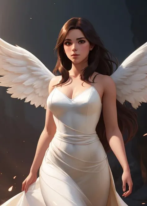 young girl angel, with floating hair, flowing white gown, highly detailed, digital painting, artstation, concept art, smooth, sharp focus, illustration, unreal engine 5, 8k, art by artgerm and greg rutkowski and alphonse mucha