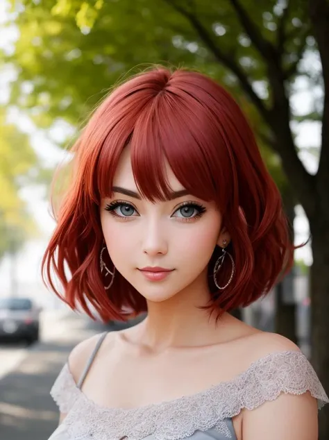 portrait, red head sonicedges_rias_gremory,extremely detailed face,outdoors,cloudy weather,Trees,flowers,summer,(off shoulder),