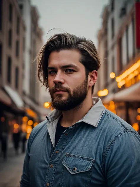 russian man,overweight,short hair,Beard,platinum blonde,bright blue eyes,detailed face,contrast complex moskou city background,hyperrealistic,highly detailed,cinematic lighting,
realistic photo,documentary film frame,realistic lighting,realistic effects,sepia,
