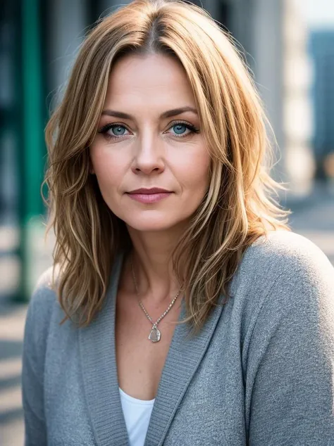 russian woman 40 y.o,overweight,short hair,Beard,blonde,bright blue eyes,detailed face,contrast complex moskou city background,hyperrealistic,highly detailed,cinematic lighting,
realistic photo,documentary film frame,realistic lighting,realistic effects,sepia,
