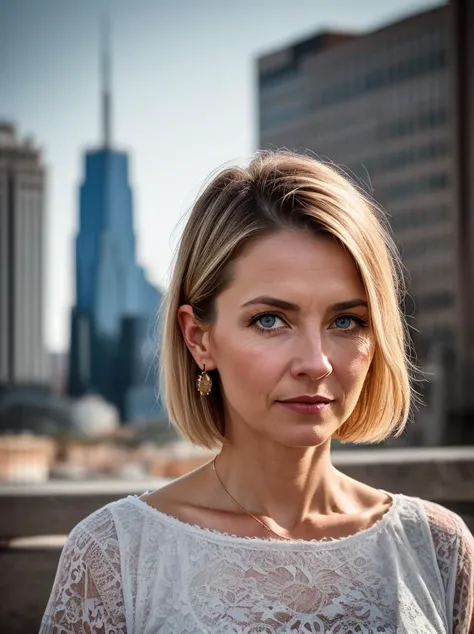 russian woman 40 y.o,overweight,short hair,Beard,blonde,bright blue eyes,detailed face,contrast complex moskou city background,hyperrealistic,highly detailed,cinematic lighting,
realistic photo,documentary film frame,realistic lighting,realistic effects,sepia,