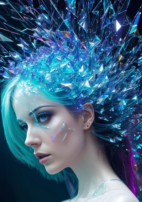 profile,a (Eva Green:0.5) in crystal sculpture,glass glitch,light diffraction,caustics,(blur glitch as delirium from sandman, dramatic lighting, abstract Expressionism:1.2),(by Ismail Inceoglu:1.1),slate gray atmosphere,8k fantasy,a brutalist designed,vivid colours,romanticism, Style-Glass