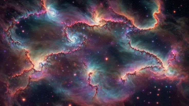 inconceivable and spectacular a scene of emergence of a figure from the glowing cloud,fractal nebula threads,cosmic entities,celestial,cosmic,vibrant and vivid,swirls,twirling,unrealistic,high contrast,symbolism,magical,mystical,mystifying,hyperrealistic,oversaturate,mashrooms,Style-NebMagic,