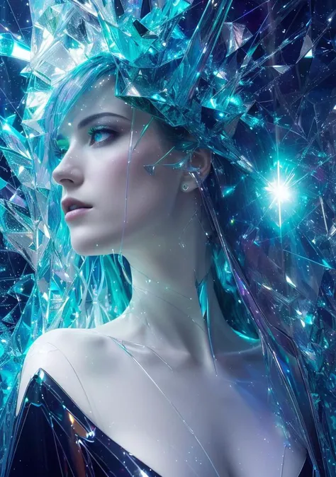 profile,a (Eva Green:0.5) in crystal sculpture,glass glitch,light diffraction,caustics,(blur glitch as delirium from sandman, dramatic lighting, abstract Expressionism:1.2)(by Ismail Inceoglu:1.1),slate gray atmosphere,8k fantasy,a brutalist designed,vivid colours,romanticism, Style-Glass